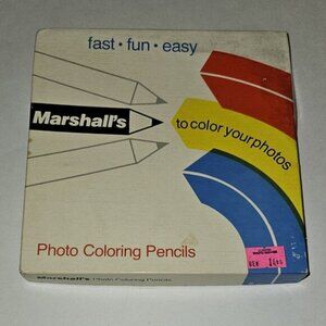 9 VTG Marshall's Photo Coloring Pencils Red Yellow Green Purple Brown (BOX WEAR)